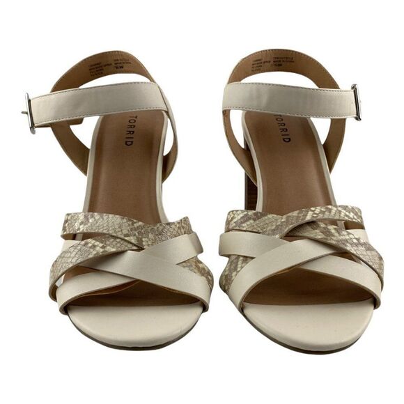 Torrid beige Faux Leather & Snakeskin Print Open Toe Block Heel US 10.5W - Picture 4 of 10